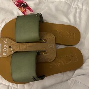 Roxy Green and Brown Slide Sandals with Cork Sole